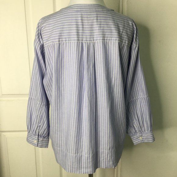 Everlane Women's V Neck 3/4 Sleeve Button Down Striped Blouse Top Shirt 0 Blue - Picture 7 of 12